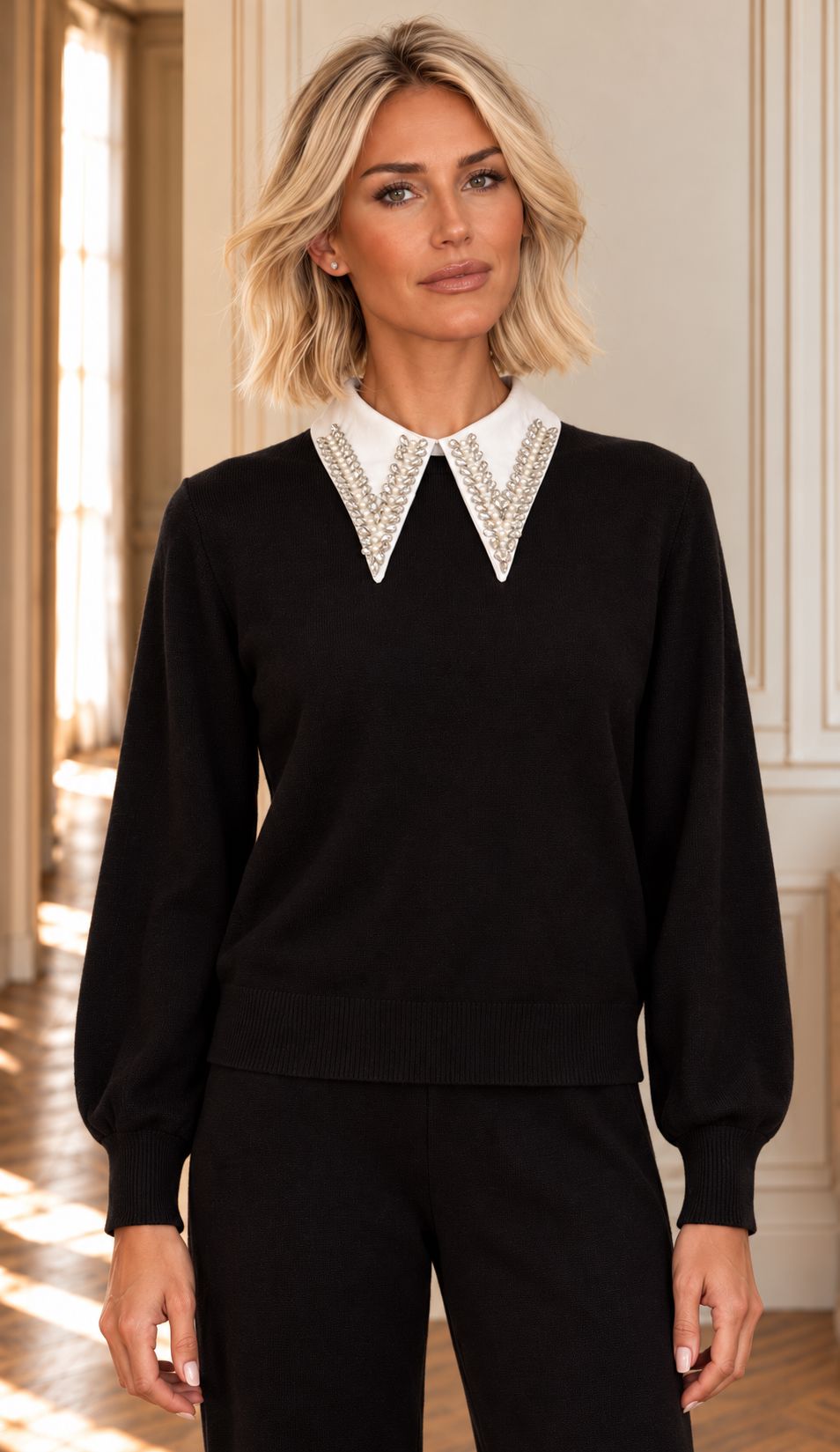PALAIS CRYSTAL COLLAR CO-ORD Knitwear White Piece 