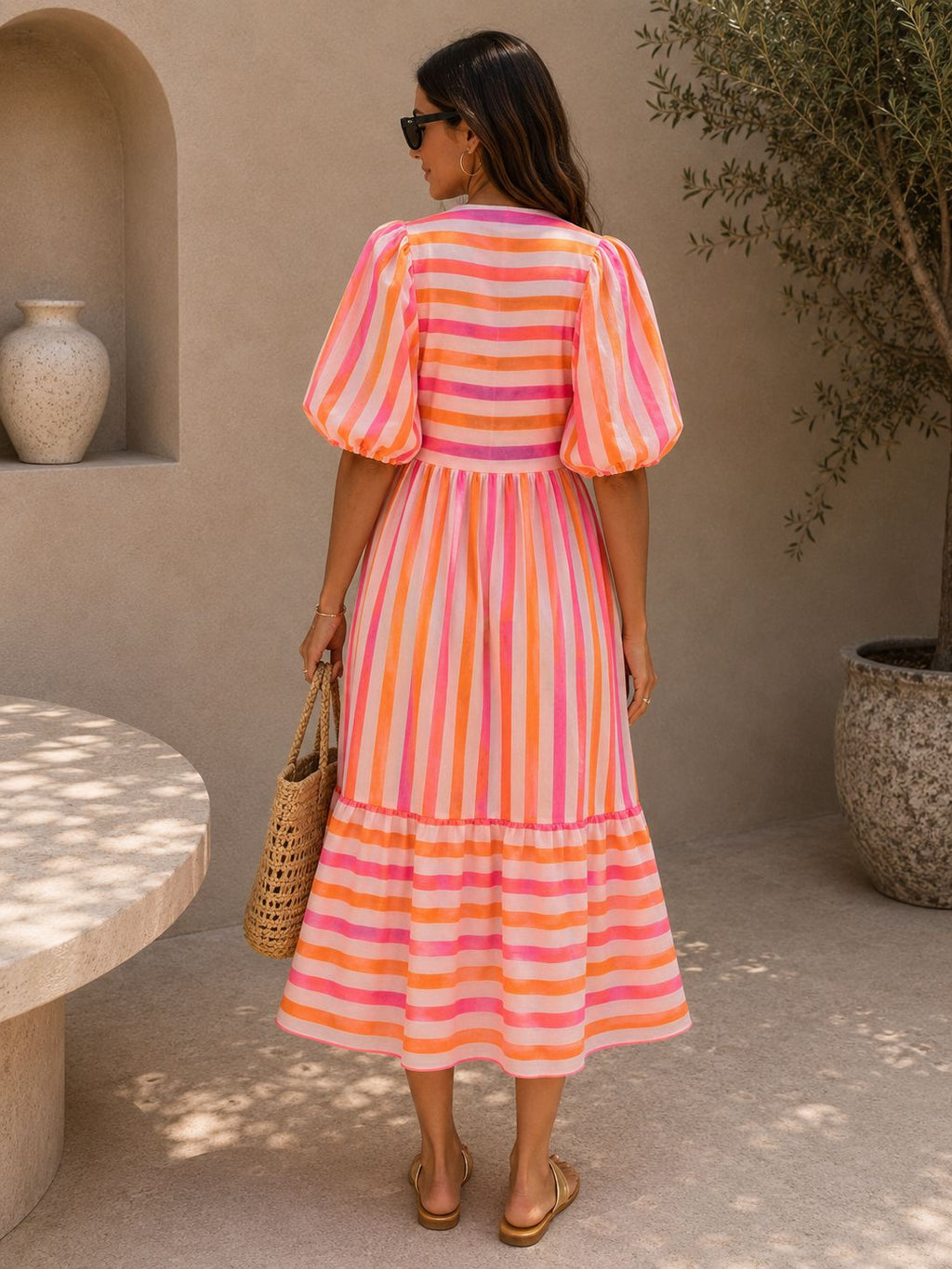 THE AMALFI STRIPE DRESS - ORANGE/PINK FLUO Dresses Neline 